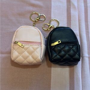 Quilted Mini Backpack Keychain Set - Black and Cream